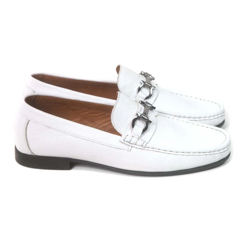 Sigotto Uomo White Grain Leather Bit Loafer with Leather Sole