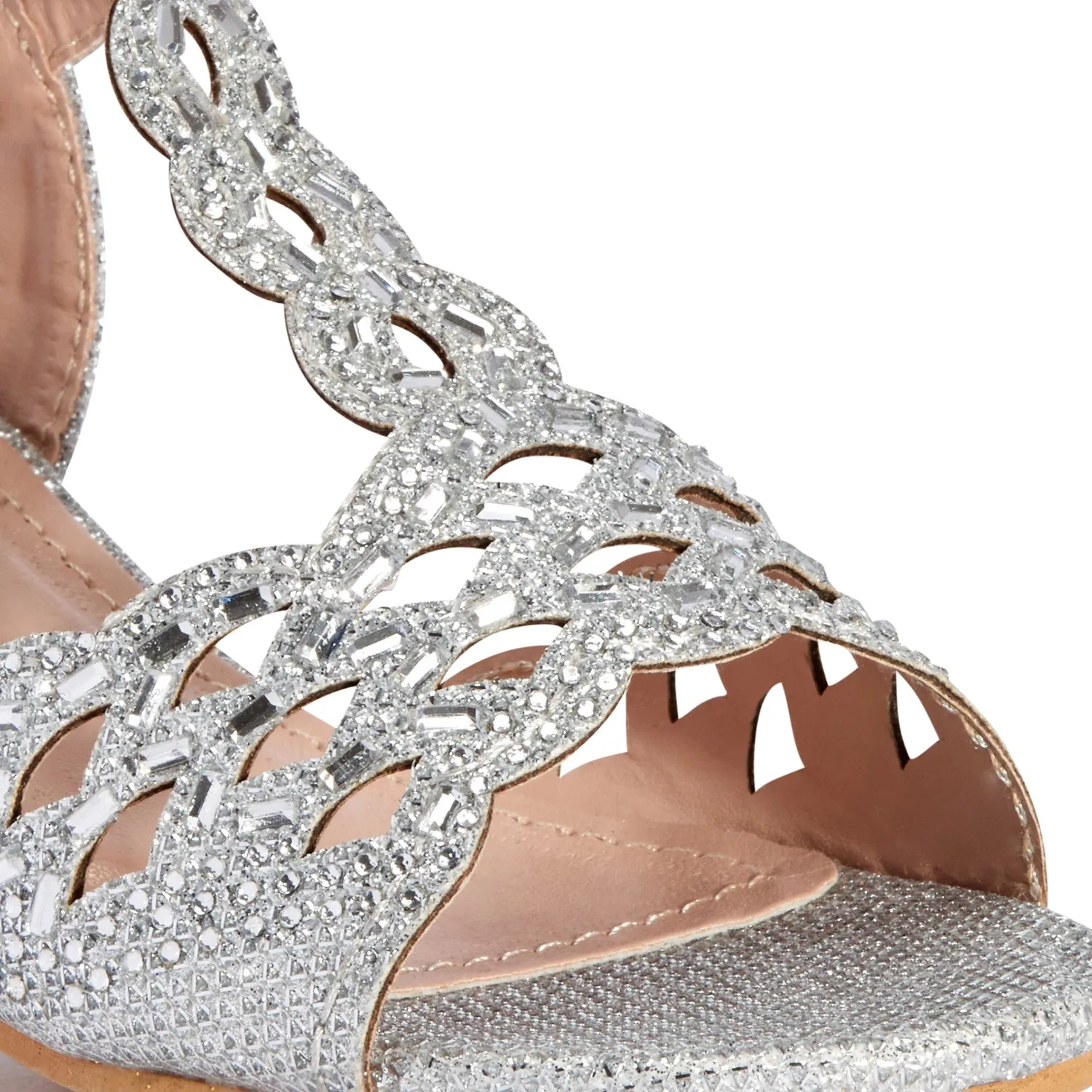 Silver Kids Low Heel Party Sandal