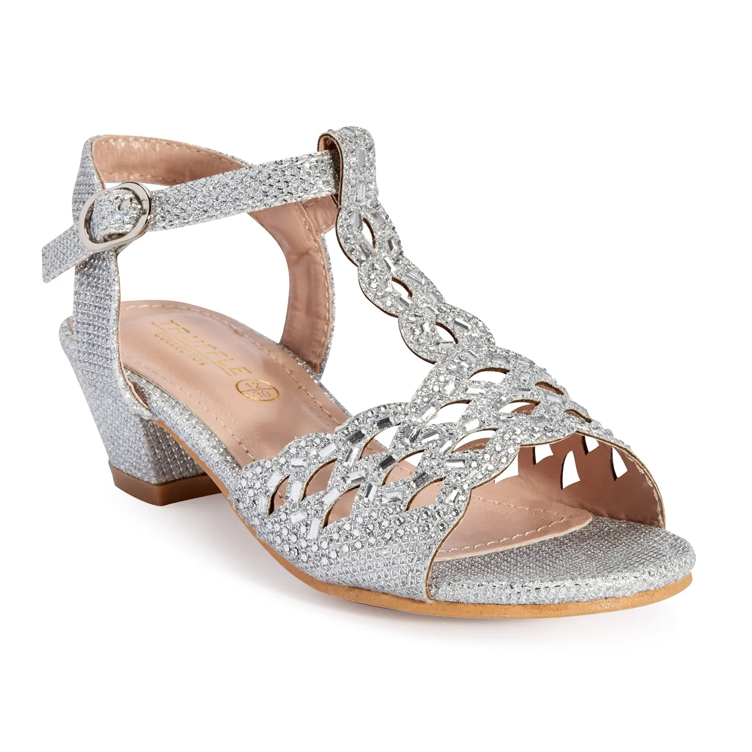 Silver Kids Low Heel Party Sandal