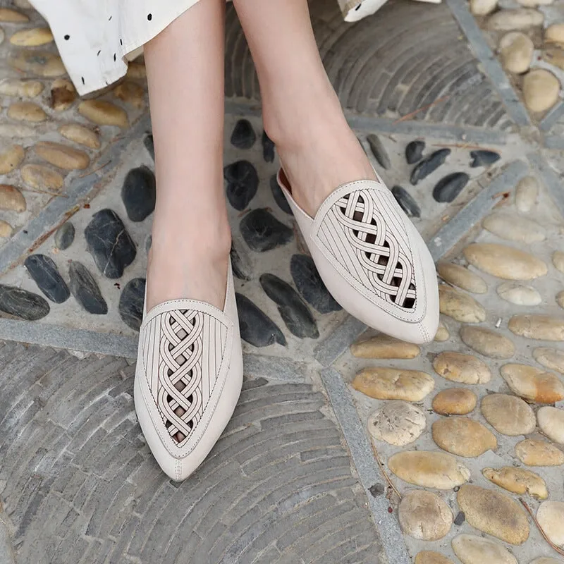 Soft Leather Mules Women Summer Slippers Handmade Apricot/Beige