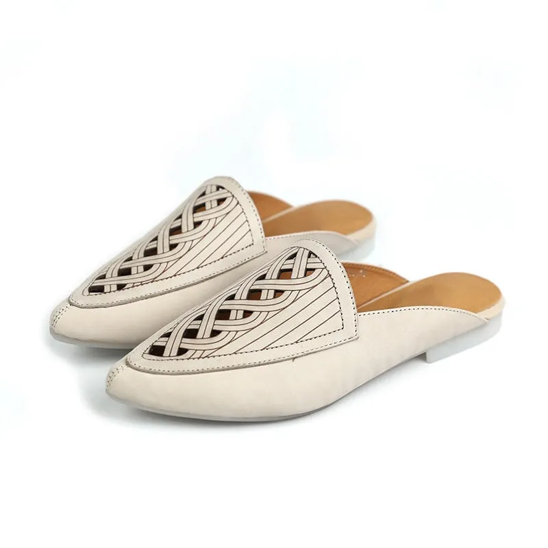 Soft Leather Mules Women Summer Slippers Handmade Apricot/Beige