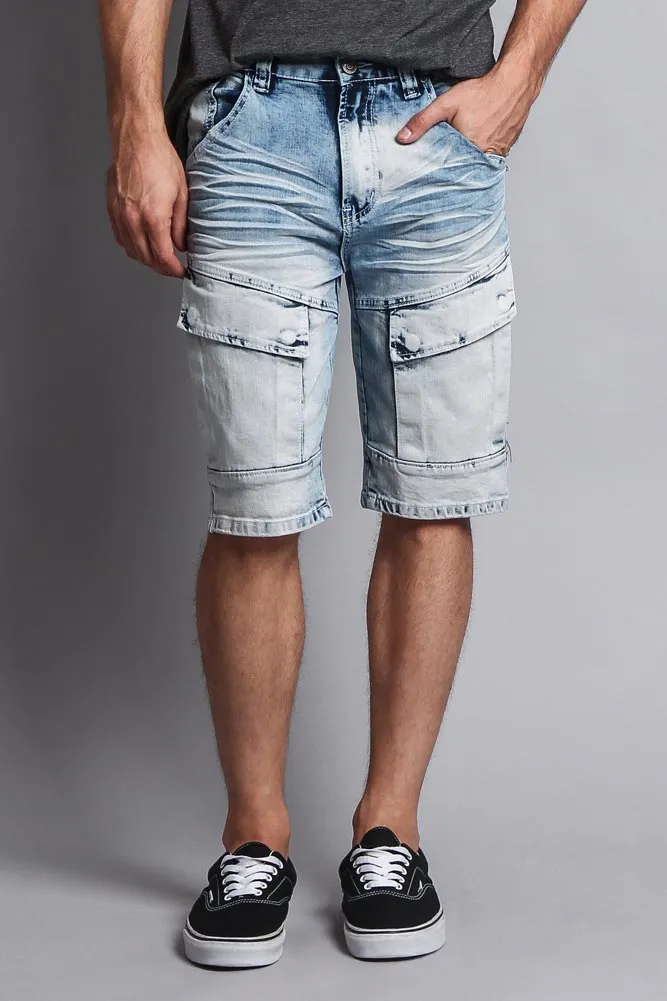 Special Wash Front Cargo Pocket Denim Shorts