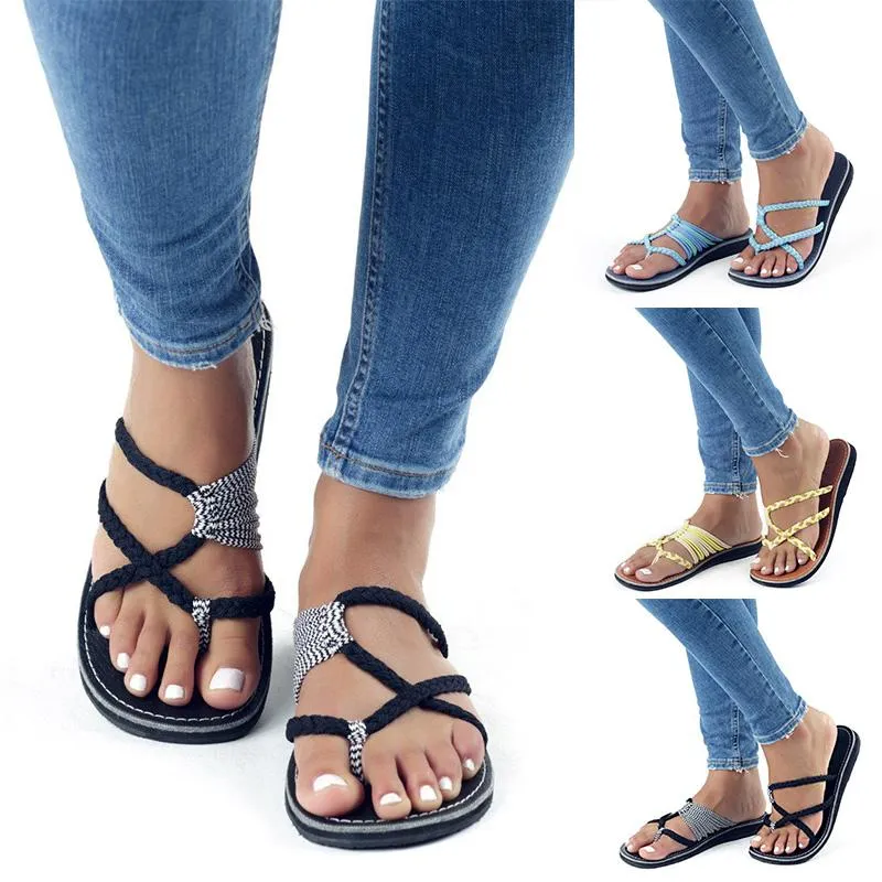 Spring Summer Breathable Bandage Flat Sandal Slipper