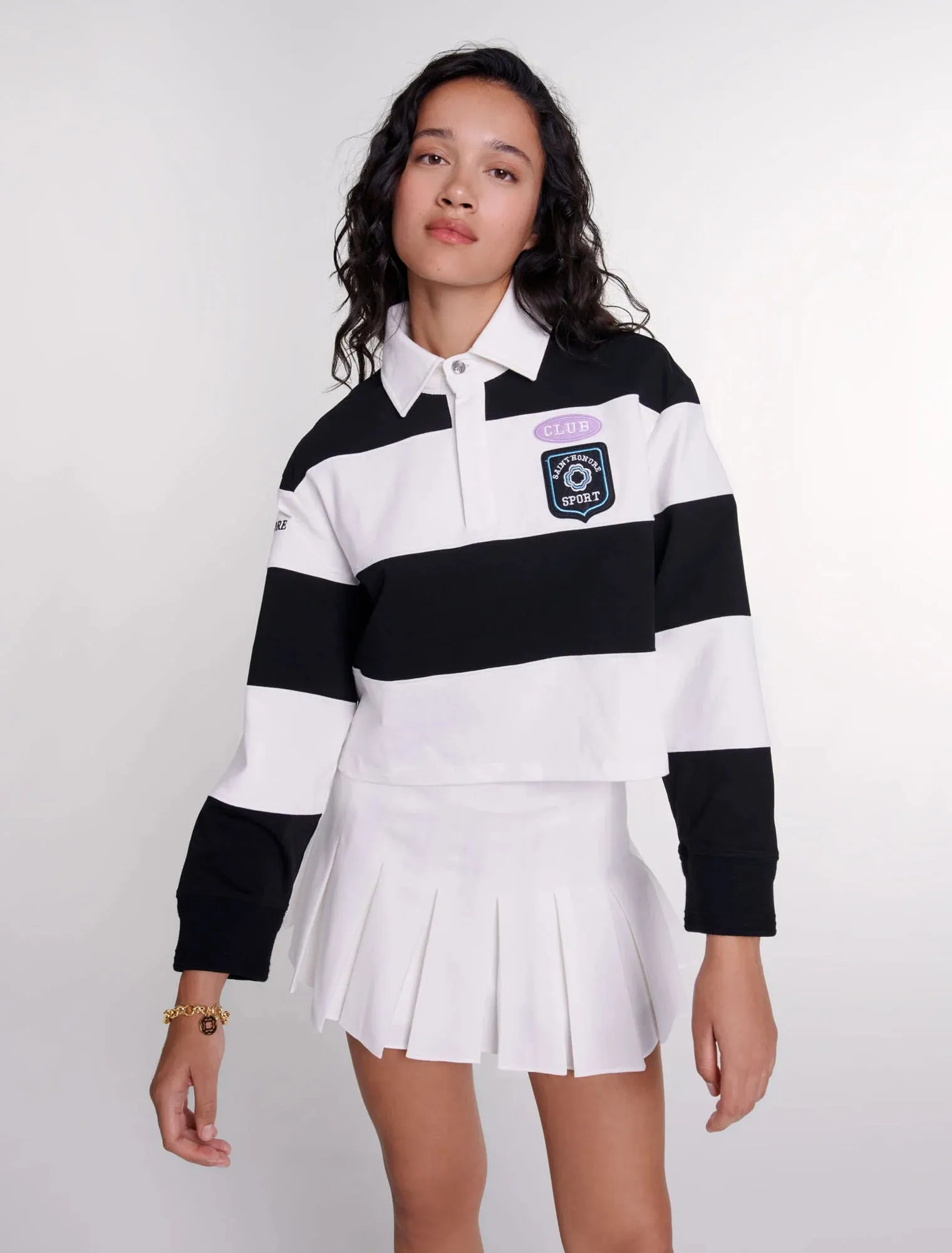 Striped and embroidered polo shirt