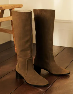 Suede Knee High Boots-Tobacco