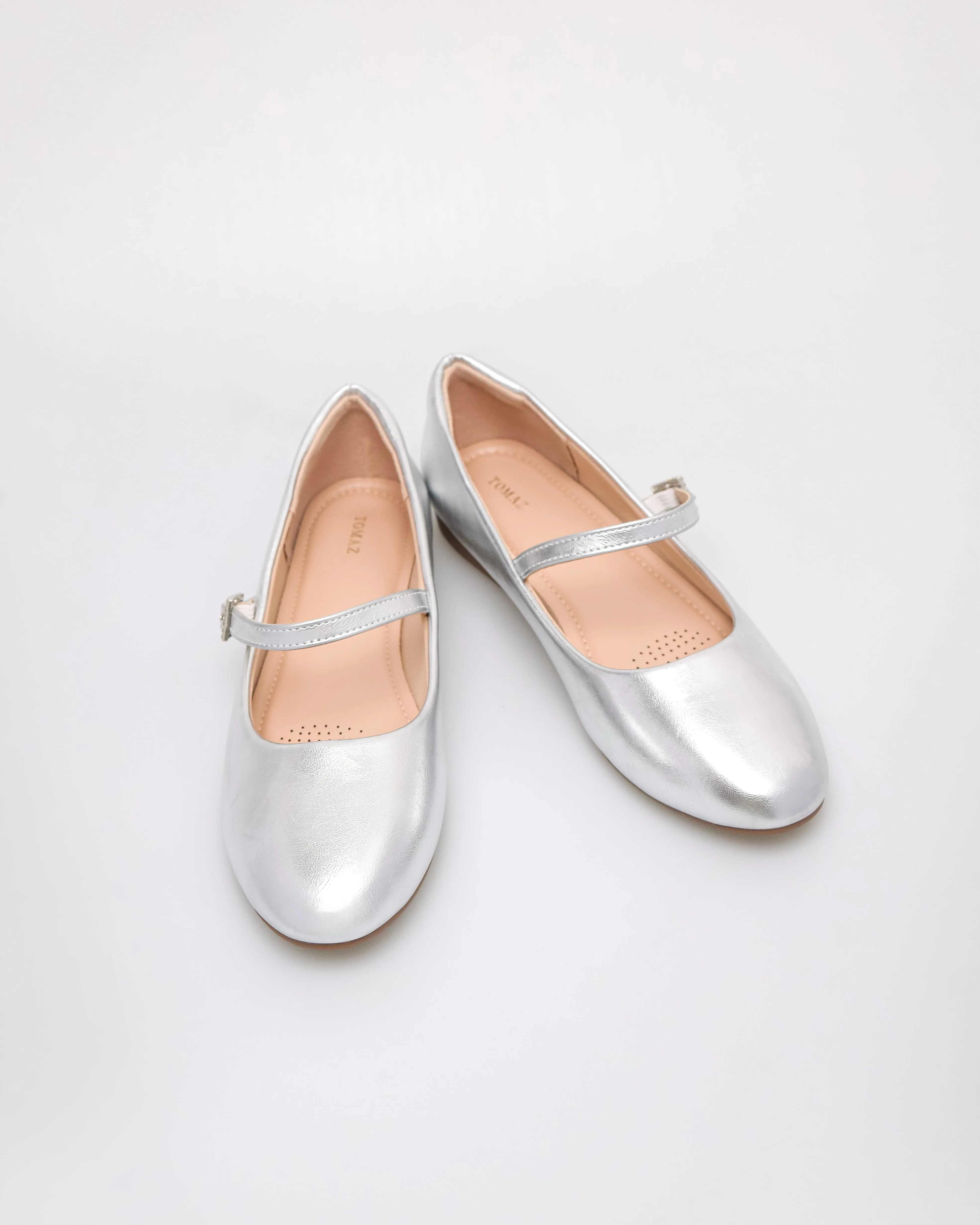 Tomaz NN444 Ladies Crystal Buckle Flats (Silver)