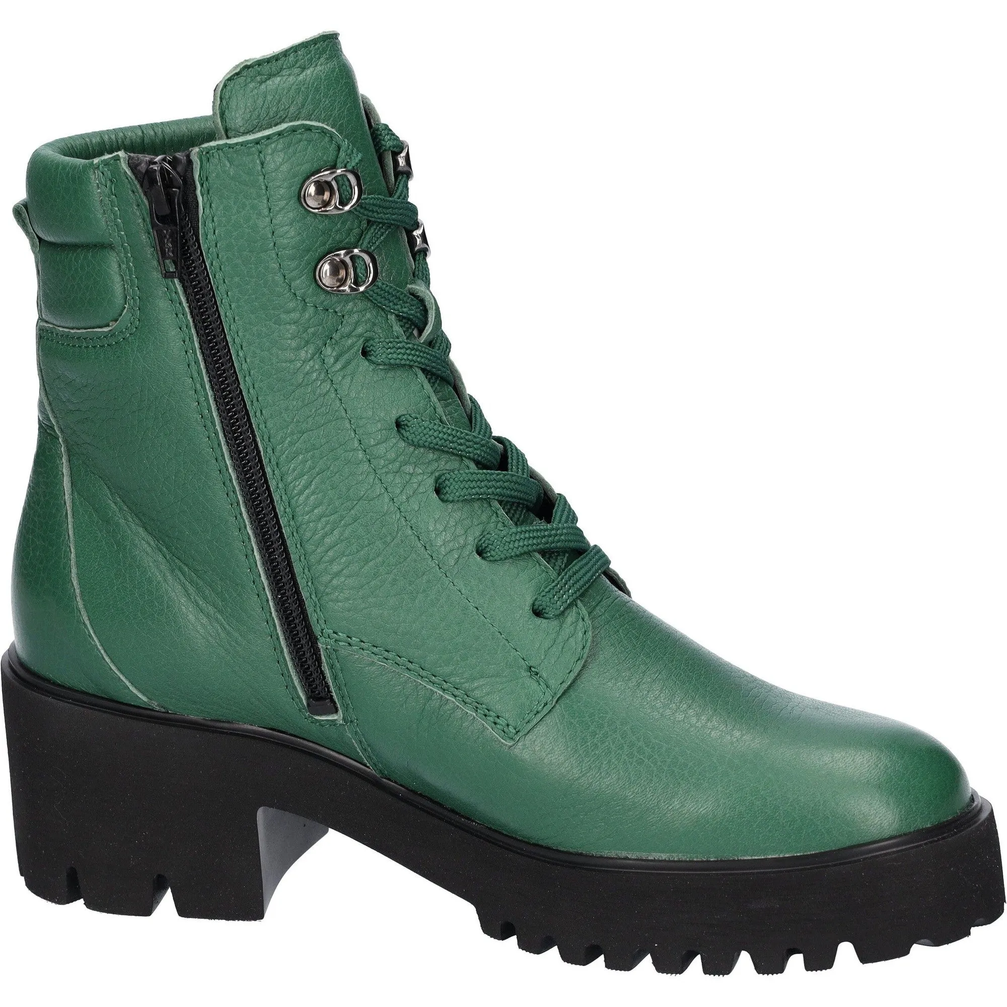 Waldlaufer 771804 199 229 H-Nira Ladies Green Leather Arch Support Zip & Lace Ankle Boots