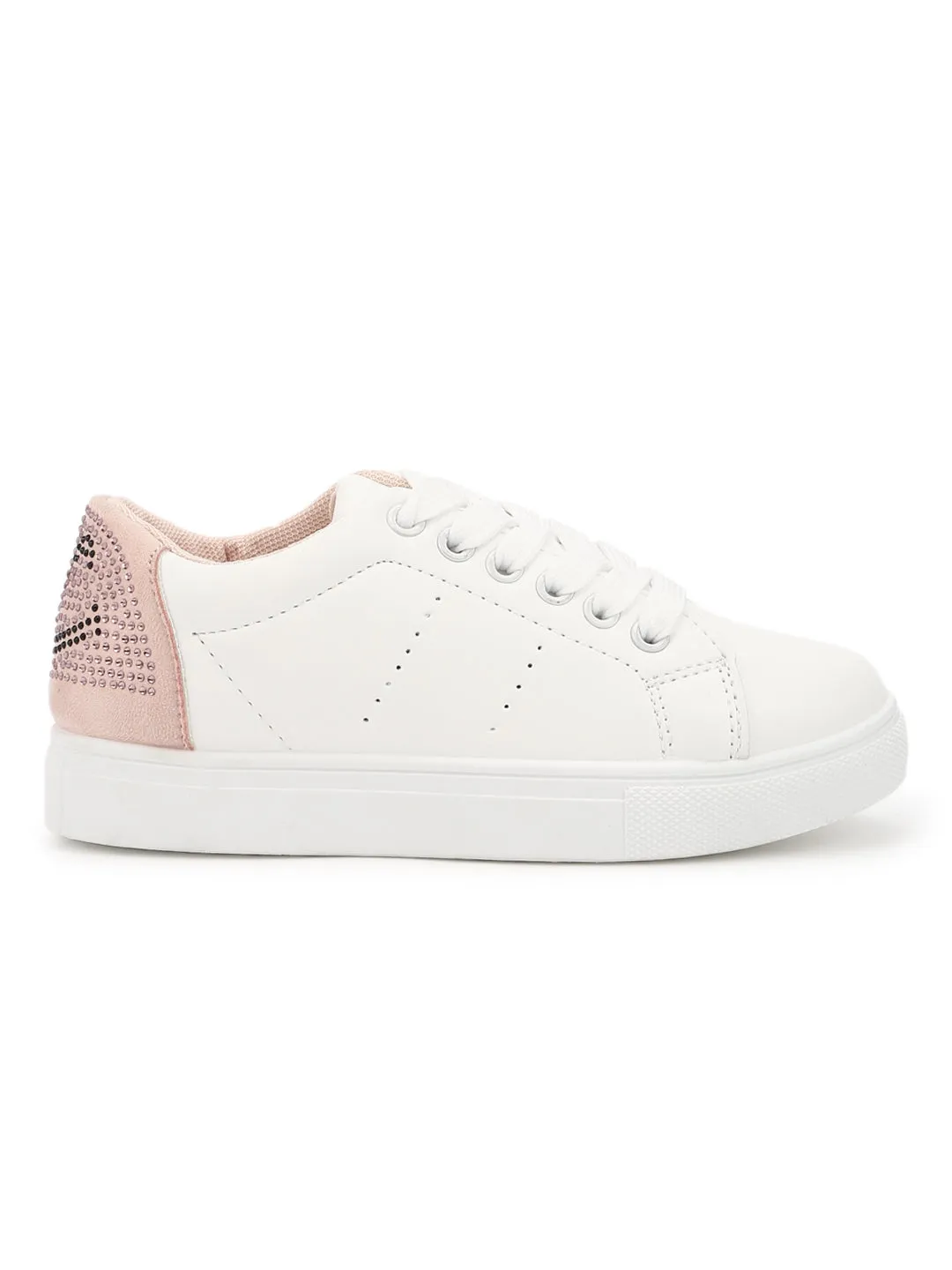 White Blush PU Lace-up Mini Sneakers