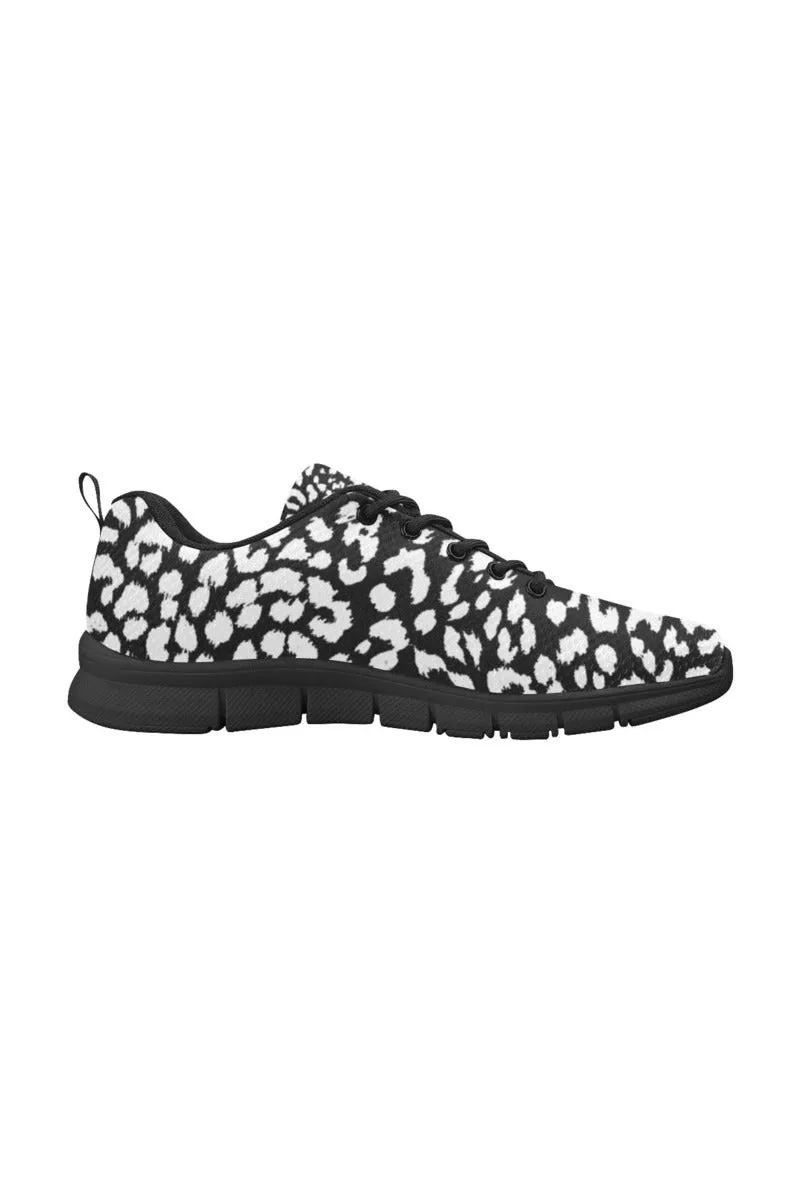 White on Black Leopard Print Women's Breathable Running Shoes