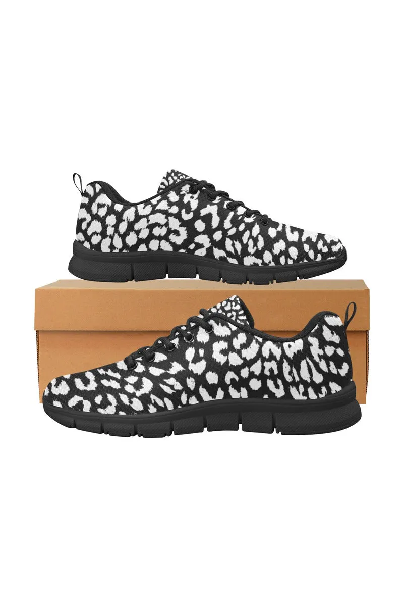 White on Black Leopard Print Women's Breathable Running Shoes