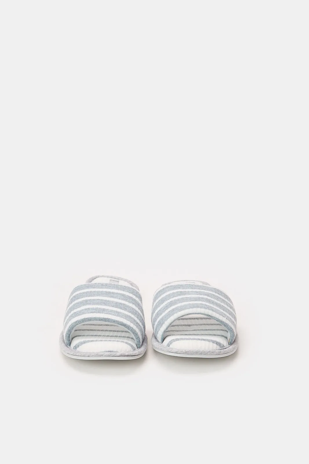 Women Grey And White Stripe Slipper