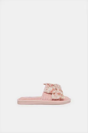 Women Pink Bow Trim Slipper