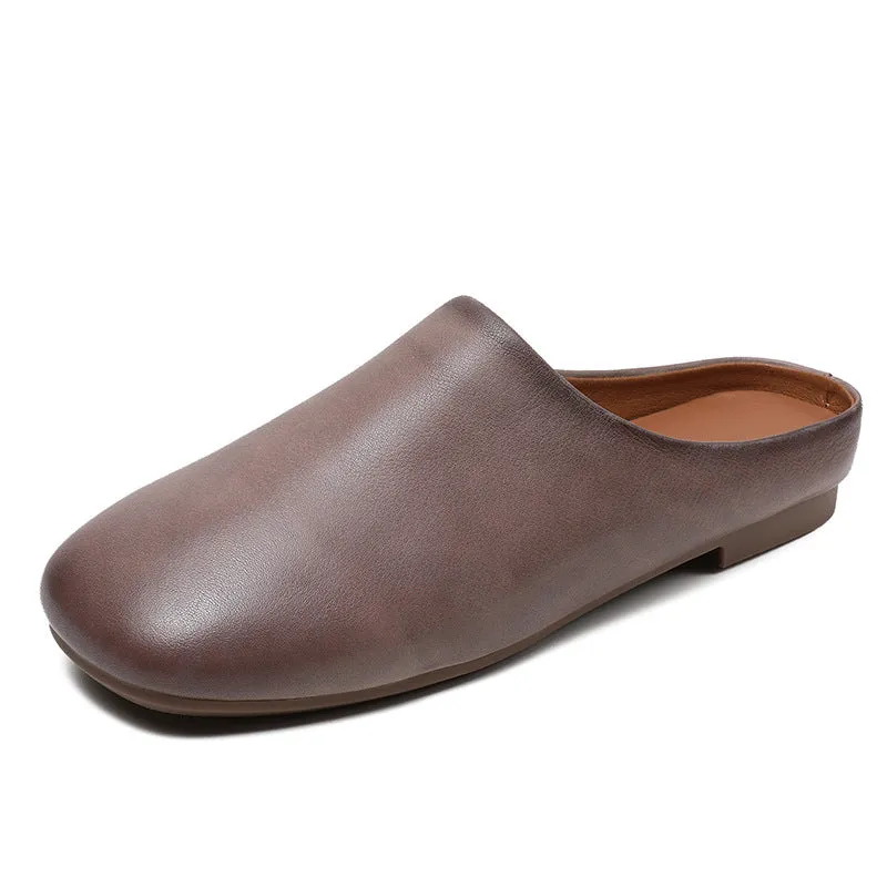 Women Retro Minimalist Leather Soft Flat Mules