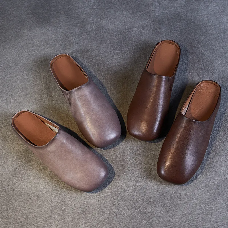 Women Retro Minimalist Leather Soft Flat Mules