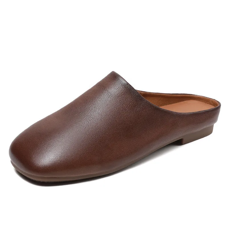 Women Retro Minimalist Leather Soft Flat Mules