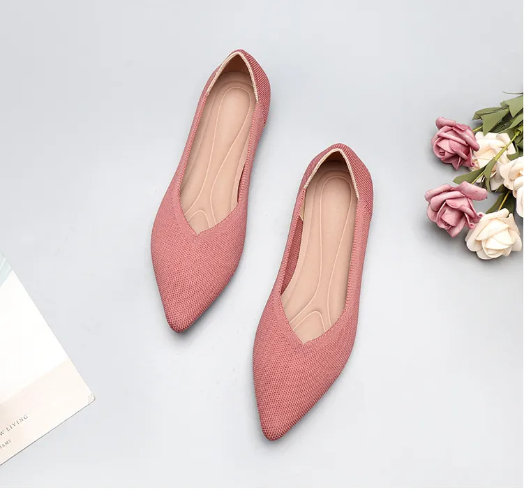 Women Soft Shoes Breathable Knit Pointed Shoes Women's Flat Shoes Ballet Single Shoes Comfortable Pregnant Shoes