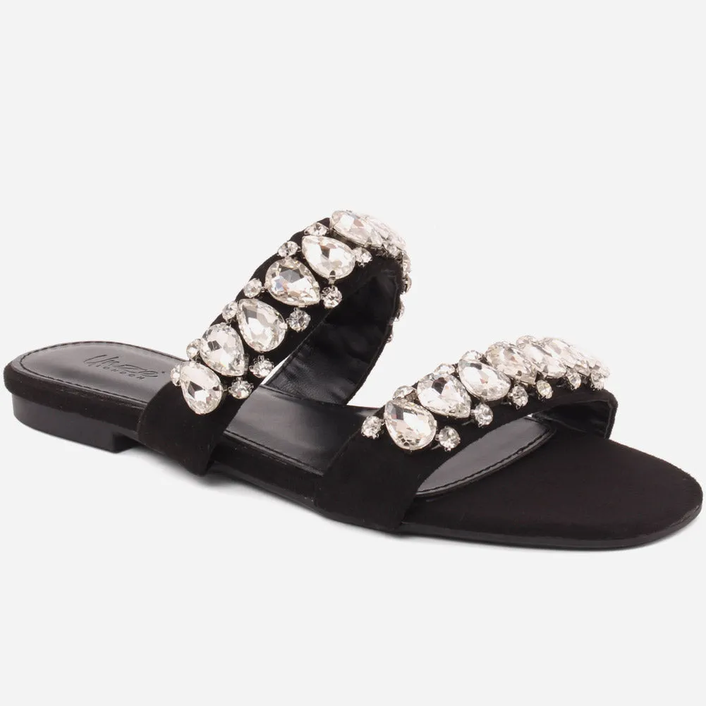 Women"CHLOE" Cross Strap Diamante Slippers