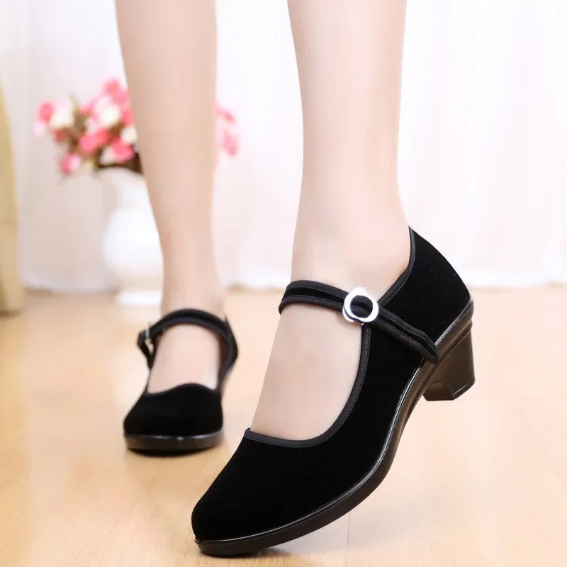 Women's Black Ceremonial Hotel Dance Medium Canvas Shoes