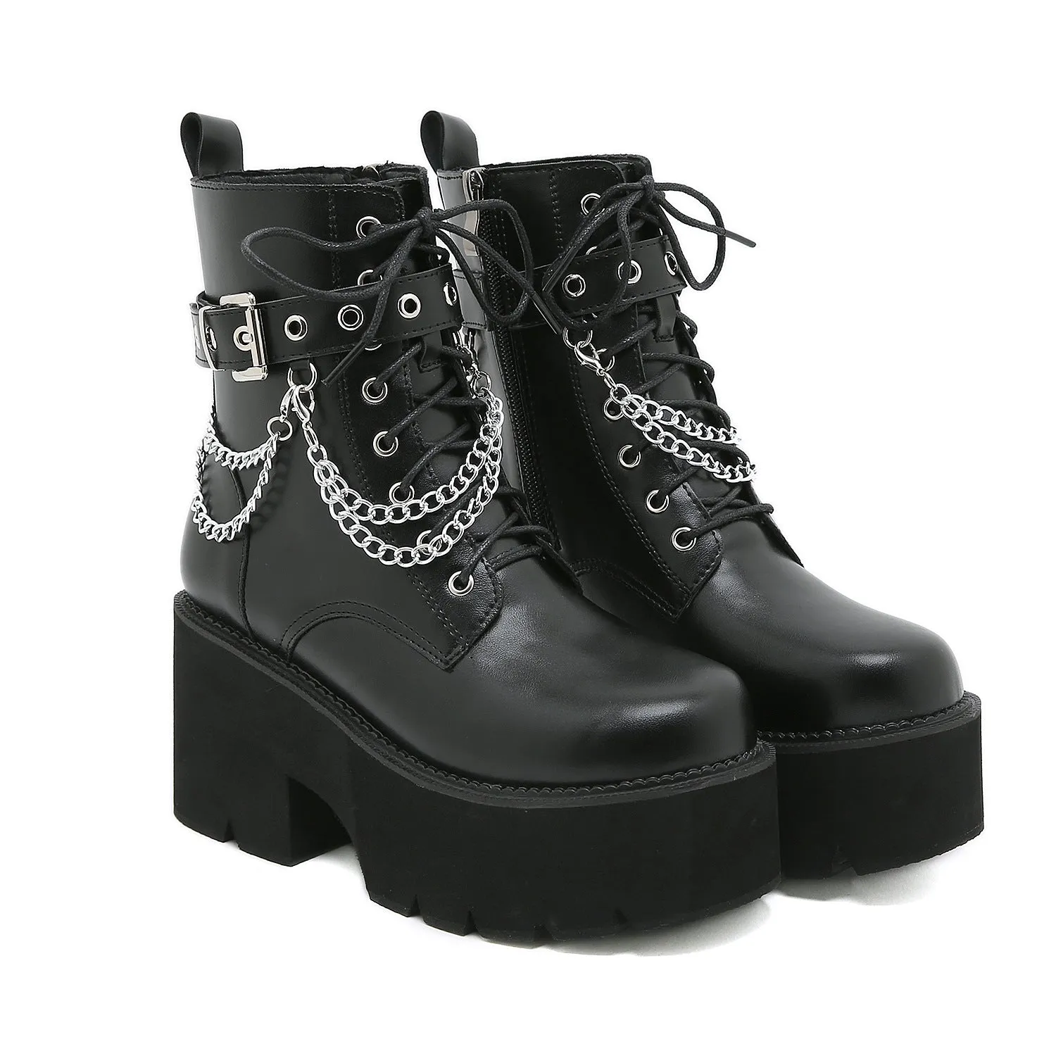 Women's Black High-Heeled Chunky Martin Boots