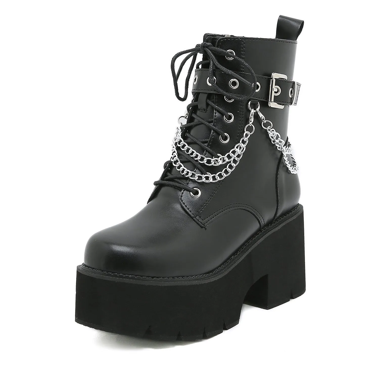 Women's Black High-Heeled Chunky Martin Boots