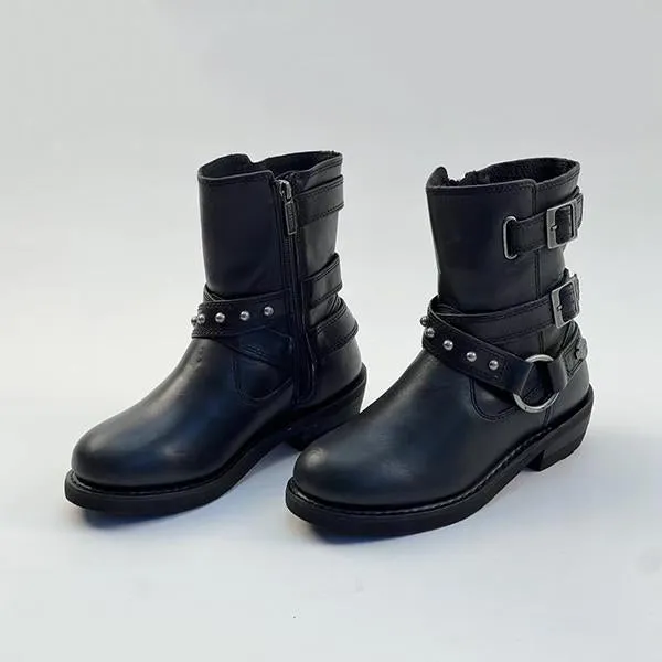 Women's Buckle Embellished Boots Side Zipper Ankle Boots 38300069S