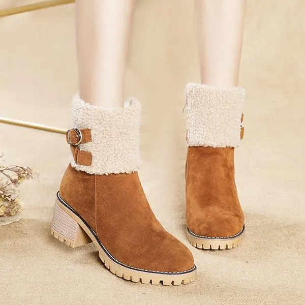 Women's Casual Buckle Decorated Block Heel Snow Boots 15050504S