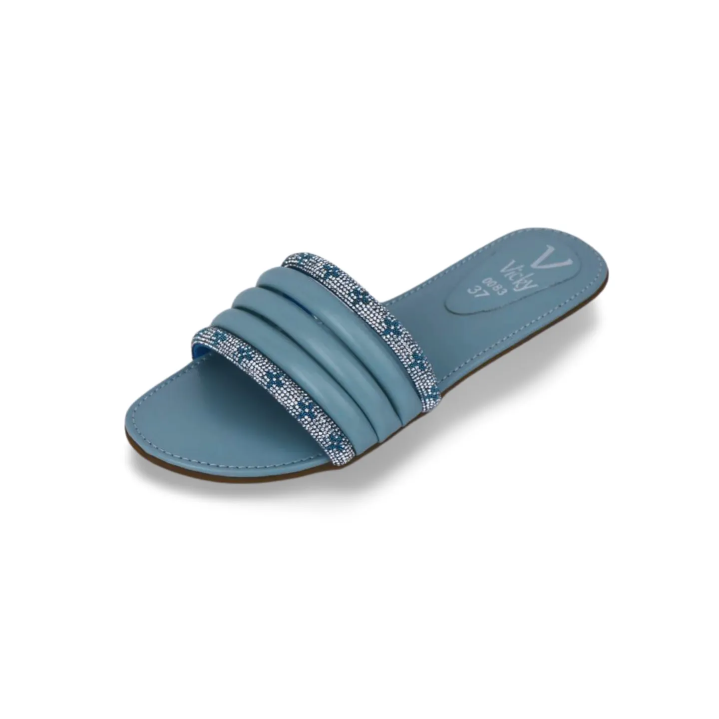 Women's Double Rhinestone Strap Soft Slide Sandals