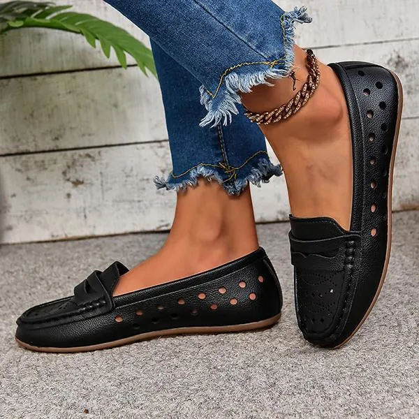 Women's Hollow Black Breathable Peas Shoes 65725888S