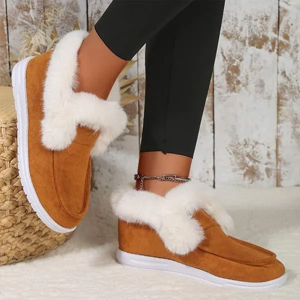 Women's Suede Plush-Lined Slip-On Snow Boots 91657825C