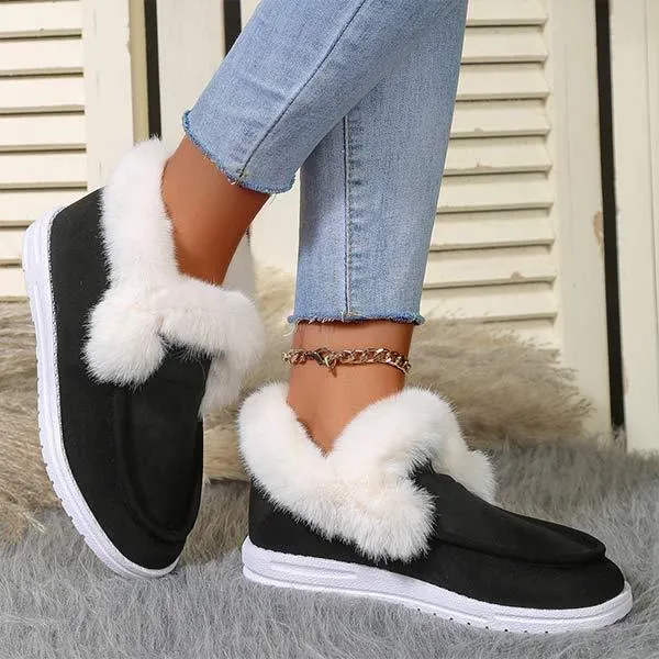 Women's Suede Plush-Lined Slip-On Snow Boots 91657825C