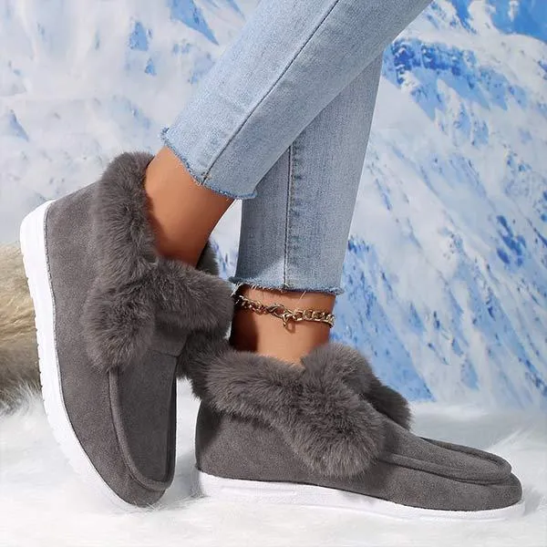 Women's Suede Plush-Lined Slip-On Snow Boots 91657825C