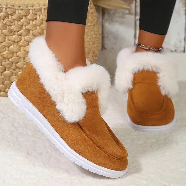 Women's Suede Plush-Lined Slip-On Snow Boots 91657825C