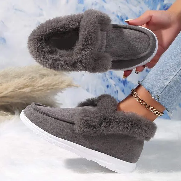 Women's Suede Plush-Lined Slip-On Snow Boots 91657825C