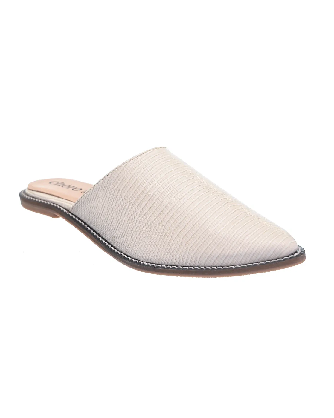 Women's White Textured Mules