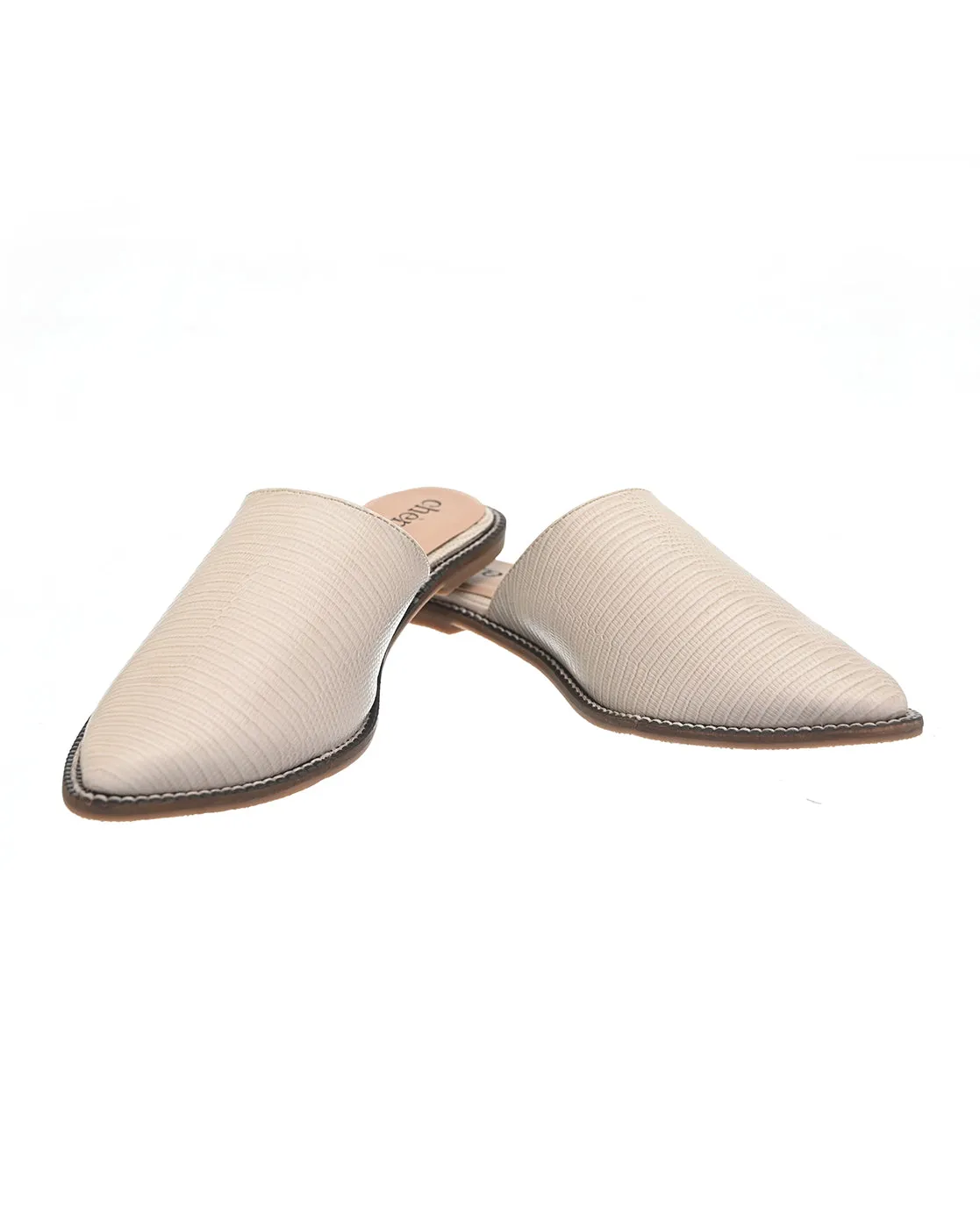 Women's White Textured Mules