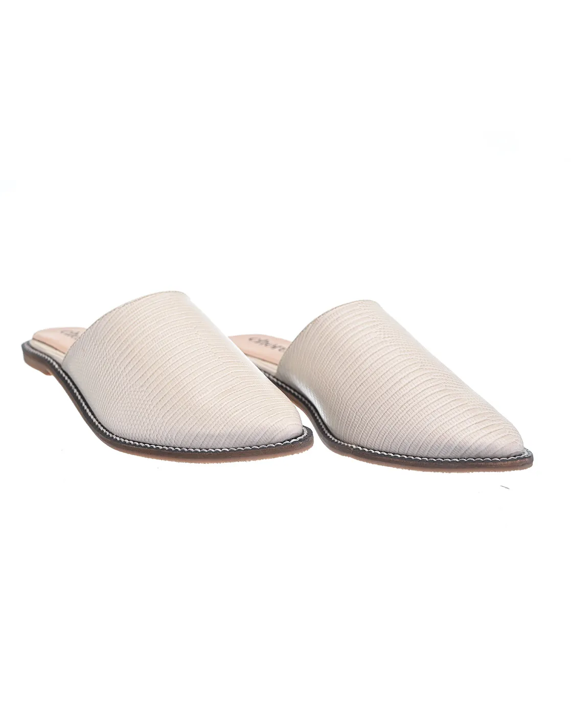 Women's White Textured Mules