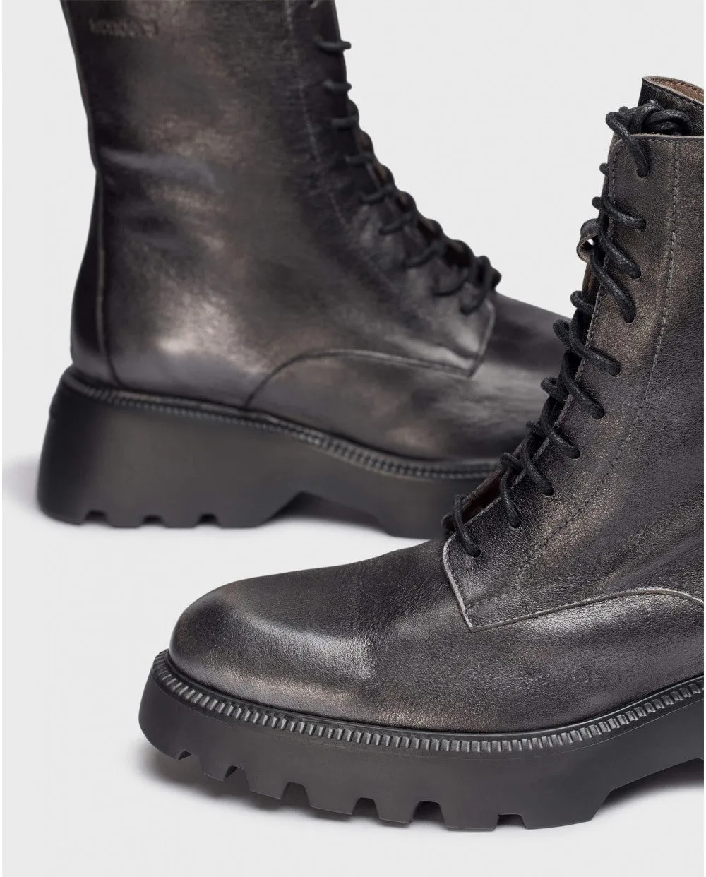 Wonders ATARI Black Combat Ankle Boots with Chunky Sole and Laces