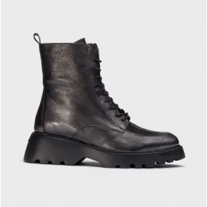 Wonders ATARI Black Combat Ankle Boots with Chunky Sole and Laces