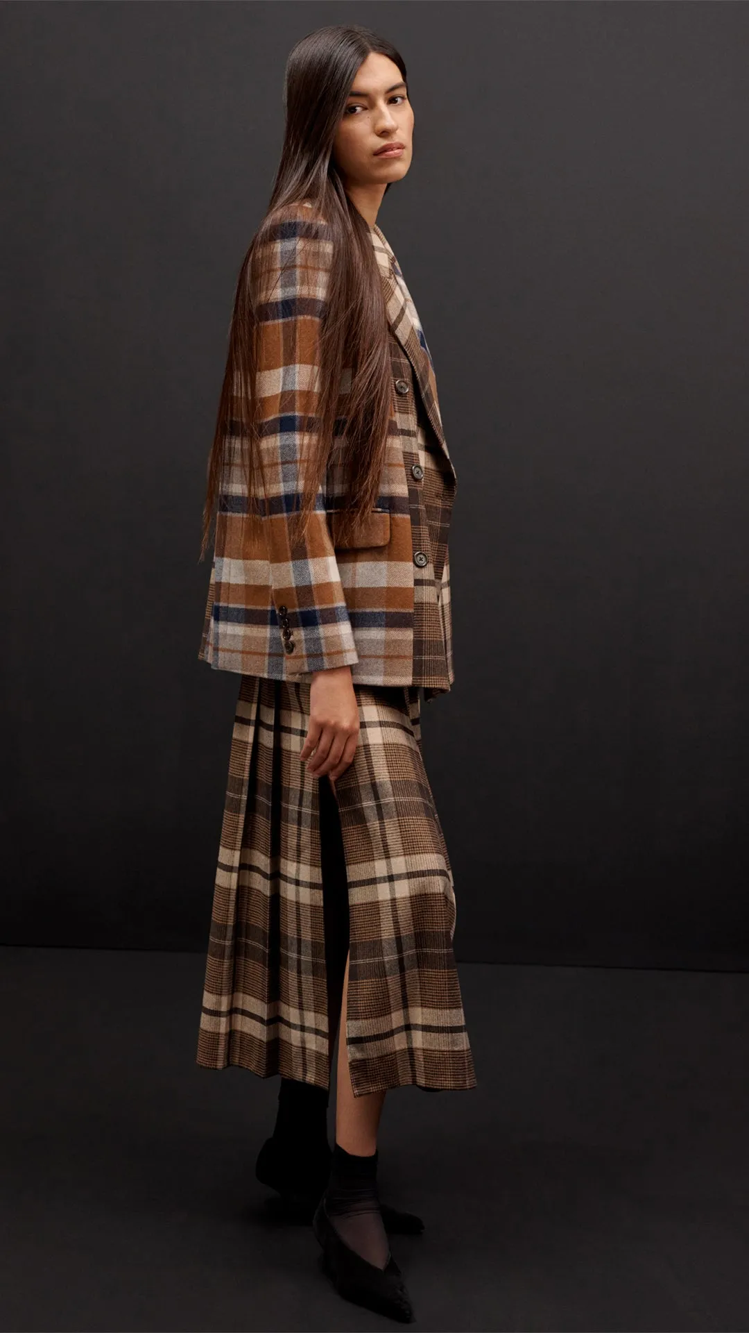 Work Skirt in Wool Plaid | Brown Plaid