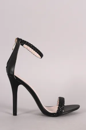 Woven Ankle Strap Stiletto Heel