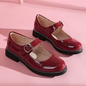 xiangtuibao Bright Patent Leather Belt Buckle Breathable Round Heel Sweet Student Shoes Hollow Breathable Summer Mary Jane Shoes