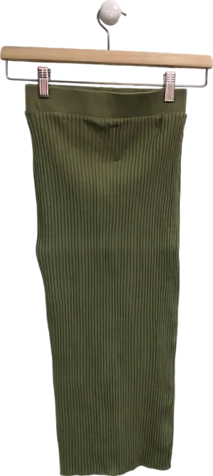 Zara Olive Green Ribbed Midi Skirt UK S